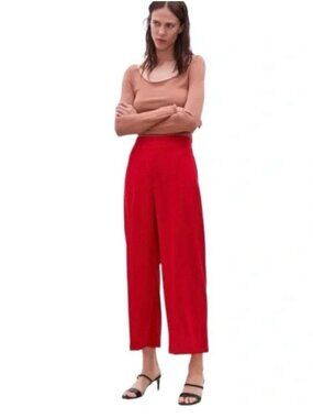 Zara Cherry Red Wide Leg Crop Pants